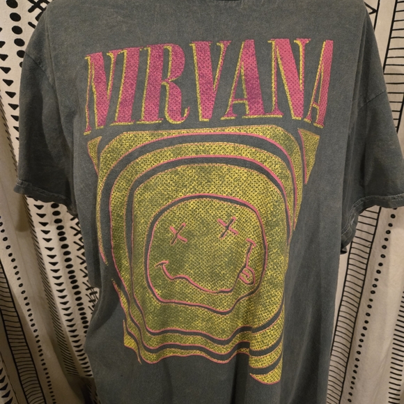 Fall Outfit Combo! Nirvana Tee & Tie Dye Plaid Button Up Shirt - Picture 6 of 11